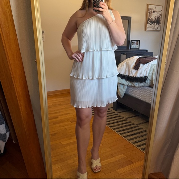 One Shoulder White Ruffle Dress - Picture 3 of 4